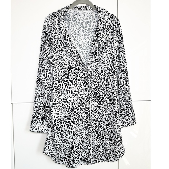 Nine West Nightgown Black White Leopard Print Size Medium Button Front - Picture 1 of 7